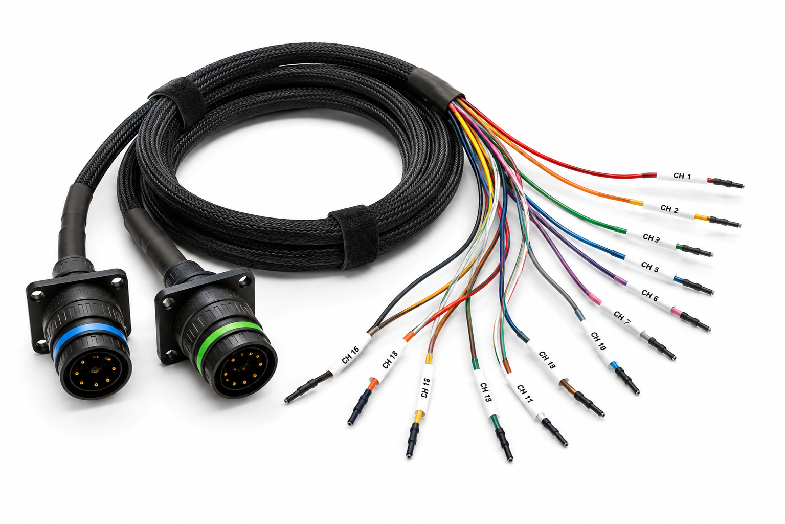 DriveLogik VEOS prototype wiring harness with labeled channels